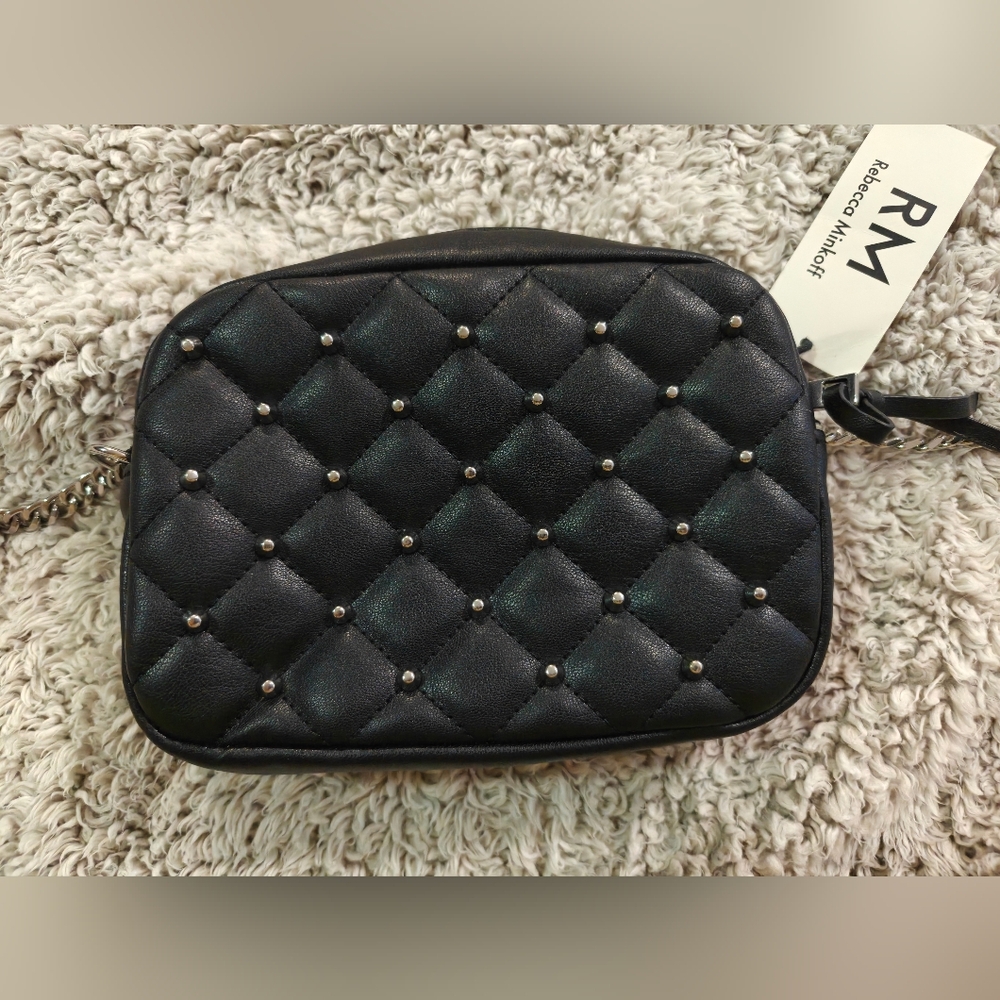 Black Quilted Women's Bag With Silver Studs
